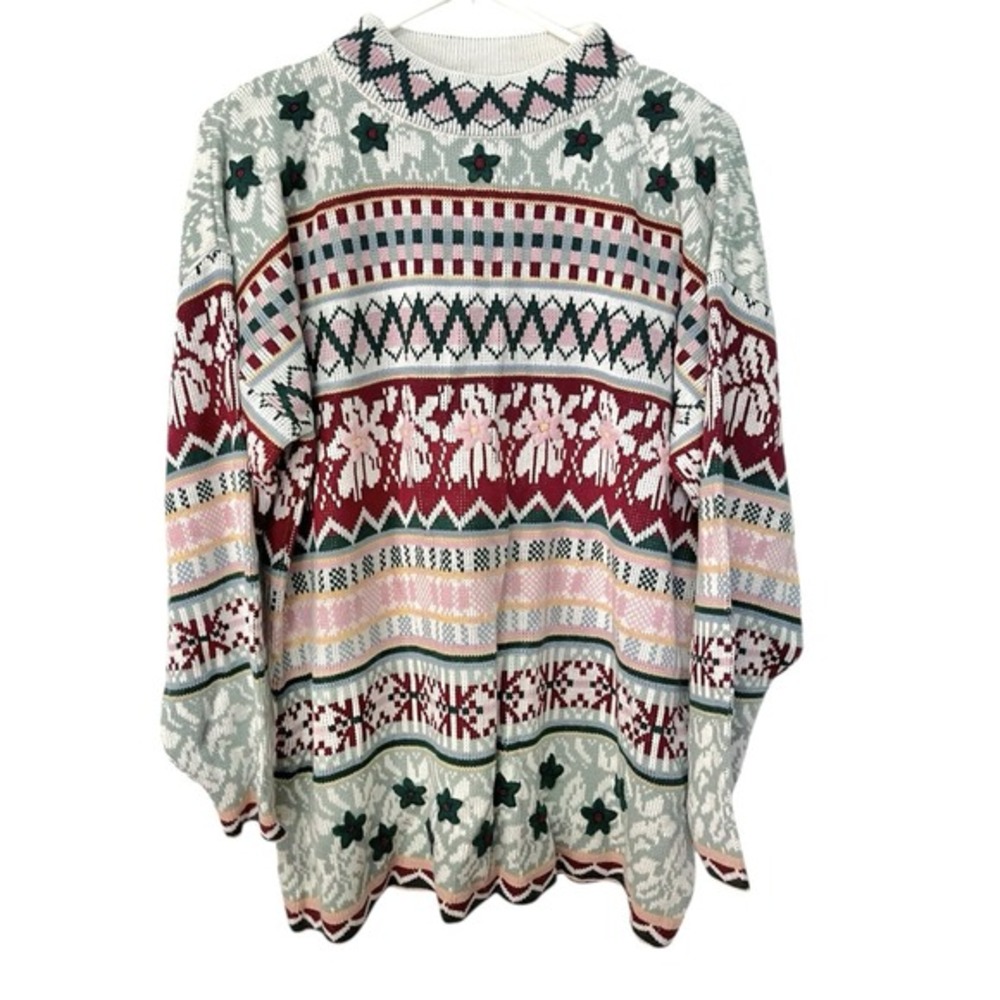 Middlebrook Park Large Sweater Fair Isle Floral Mock Neck Grandpacore‎ 90's